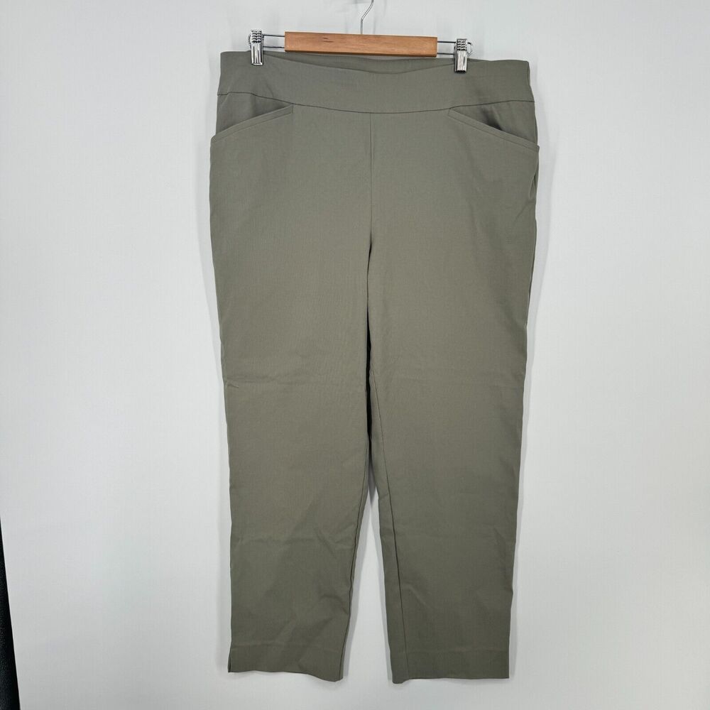 Chicos Pants 3 Womens XL Gray Green Fabulously Slimming Perfect Stretch Slim Leg